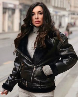 Zara Jacket – Black Smooth Faux Leather & Black Fur
