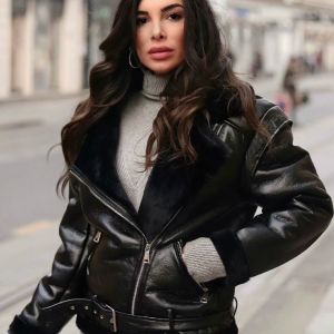 Zara Jacket Faux Black Leather & Black Fur (1)