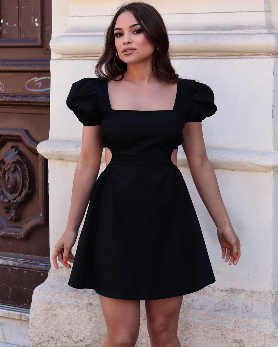 Ina – Puff Sleeve Mini Dress With Back Opening