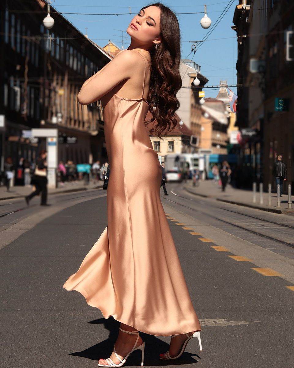 Sofia I – Extreme Split Strappy Satin Midi Dress With Buttons