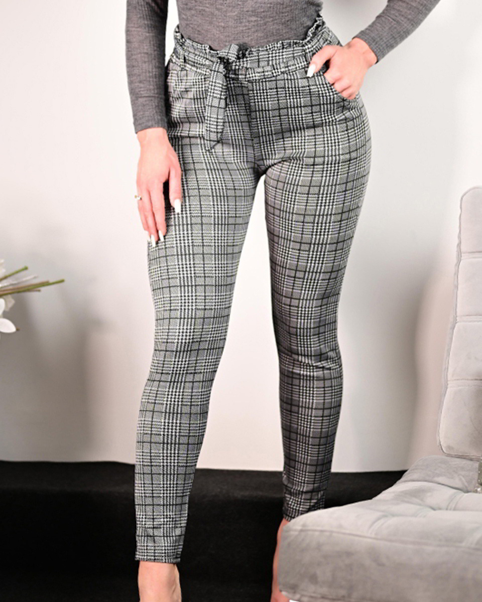 Sydney – Pantaloni grigi a quadri con cintura