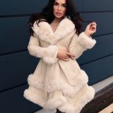 Viki – Beige Smooth Faux Leather & Fur Coat