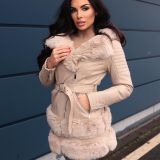 Amy – Beige Faux Fur Hooded Coat