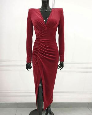 Dionne – Midi Plush Side Slit Dress