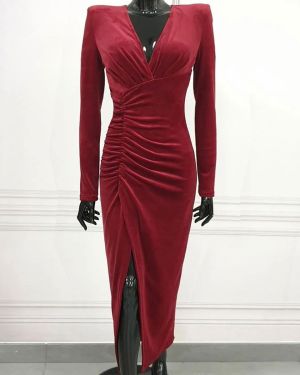 Dionne – Midi Plush Side Slit Dress